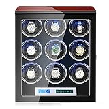 PAHION 2 3 4 6 9 Uhren Automatischer Uhrenbeweger Holzgehäuse Und Schwarzes Carbonfaserleder Uhrenvitrine Mit LED-Beleuchtung Und Leisem Japanischem Motor Aufbewahrungsbox Für Armbanduhren Aus Holz