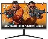 GAMEPOWER Rapid Dual 27 Zoll 4K Gaming Monitor, 2160P 160Hz, 1080P 320Hz, 0.5ms Fast IPS, HDR 400, Adaptive Sync, Frameless, Blue Light Filter, Lautsprecher, HDMI 2.1 DP 1.4, 135% sRGB, VRR