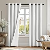 Deconovo Blickdichte Vorhänge 2er Set H175 x B140 cm 100% Verdunklungsvorhänge Gardinen mit Ösen Wohnzimmer Grau Weiß