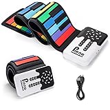 POGOLAB 49 Tasten Roll up Faltbares Piano Klavier für Anfänger, Regenbogen Electronic Keyboards mit 8 Töne 6 Demos, Wiederaufladbar Silikon Mini Klavier mit Aufnahme Monitor modus