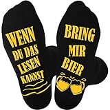 Bier Socken, Lustige Socken mit Spruch WENN DU DAS LESEN KANNST BRING MIR BIER Herren 43-46 Schwarz, Baumwollsocken Bier Geschenke für Männer Vater Papa Opa zum Geburtstag Vatertag Weihnachten