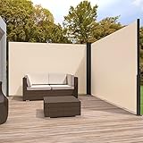 Zlinke Doppel seitenmarkise 180 x 700 cm Ausziehbare Seitenrollo mit Wandhalterun Sichtschutz Windschutz für Balkon & Terrasse - Beige