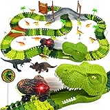 Dinosaurier Spielzeug ab 2 3 4 Jahre, Autorennbahn Kinderspielzeug Dino Spielzeug 3 4 5 6 Jahre Mit 14 Dinosaurier Spielzeug & Dino Cars für Rennbahn Autobahn Kinder Geschenk 2 3 4 5 6 Jahre Junge