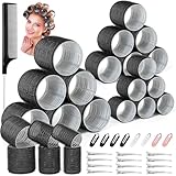 Qinzave 39 Stücke Lockenwickler Locken Set, Jumbo Groß Lockenwickler Selbsthaftend Hair Rollers 64mm 44mm 33mm mit 20 Stücke Haarspangen Groß Hitzefreie Haarwickler für Lange Medoum und Kurze Haare