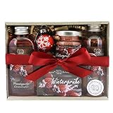 Geschenkset für Weihnachten Pflegeset Weihnachtszeit mit 100g Schafmilchseife, 75ml Flüssigseife, 40g Badesalz und 75ml Duschbad in der Geschenkbox -aus Schafmilch - Duft wählbar (Granatapfel)