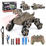 Euakee Ferngesteuertes Auto ab 6 7 8 9 10 Jahre, 8WD 2,4 GHz Monster Truck mit Handsteuerung, RC Stunt Auto mit LED Licht, Musik und Sprays, Dinosaurier Spielzeug & Geschenk für Kinder 6+ Jahre Junge