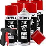 TECPO 6X Zinkspray Metall Alu Hell, 400ml Zink Alu Spray Rostschutzfarbe Korrosionsschutz Rostschutz Beschichtung Grundierung Korrosionsschutzmittel Metallschutzlack + Pistolengriff