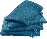 Erwin Müller Waschhandschuh-Set 4er-Pack Petrol Größe 15x21 cm - Ludwigsburg - 100% Baumwolle - kuschelweich, saugstark, voluminös - praktisch durch Schlaufe (weitere Farben)