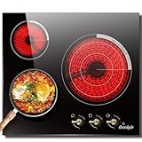 Cooksir Glaskeramikkochfeld 3 Platten knöpfen, Einbau 60CM Kochfeld Autark, mit Erweiterte Zone, Herdplatte 3 Kochfelder, Infrarotheizung, Überhitzungsschutz, Built-in 5700W, 240V