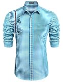 COOFANDY Trachtenhemd Herren Kariert Slim Fit Oktoberfesthemd Langarm Trachten Hemden für Männer Blau L