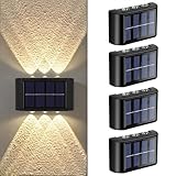 Hqynss wandleuchte solar außen solar wandleuchte aussen solarlampen Nach Oben und Unten Beleuchtet 6 LEDs IP65 Wasserdichte Solarleuchte für Garten Balkon Terrasse Treppen Warmweiß 4Pack