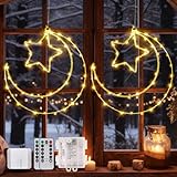 Lucalda 100 LED (2 Stück) Mond Weihnachtsdeko Fenster Beleuchtet, Beleuchtung Fenster Weihnachten mit 8 Modi Timer, Warmweiß Fensterdeko Weihnachten Beleuchtet für Weihnachtsdeko Innen,Fenster,Balkon