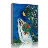 Via Vela Marc Chagall Leinwanddrucke Die Braut zum Mond Wandkunst Berühmte Gemälde Bilder Kunstwerk für Wohnzimmer Schlafzimmer Wohnkultur 65x100cm Innenrahmen