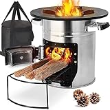 Raketenofen mit Tragetasche, Raketenofen für Dutch Oven Grillpfannen, Camping Raketenofen Outdoor, Rocket Stove Ø32cm, Inkl. Brennholzständer, Doppeltür, Ideal für Camping Kochen im Freien, Edelstahl