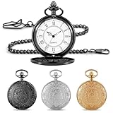 BYZESTY Vintage Taschenuhr, 3 Stück Taschenuhr Mit Kette, Retro Quarz Taschenuhr, Antik Kettenuhr Mit Römischen, Taschenuhr Retro Für Männer Frauen Opa Vater Geburtstag Jahrestag (Weiß+schwarz+Gold)