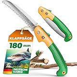 GRÜNTEK Klappsäge-Astsäge HAI Faltsäge 180 mm, gehärtete Zähne, 3D-Verzahnung, praktische Gartensäge, Soft-Touch-Griffe, handliche Säge, Handsäge, Taschensäge, Campingsäge sehr leicht 248 g