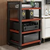 LVSEWOA Stereo-Schrank mit AV-Komponenten und Mehreren Ablagen, rollbarem Design für einfache Mobilität, Verstellbarer Eckablage für platzsparende Aufbewahrung, ideal für Audiogeräte und CDs