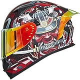 ILM Motorradhelm Integralhelm Herren Damen-Motorcycle Helmet mit 2 Visieren Pinlock-kompatiblen klaren und getönten-Street Bike Motocross Casco DOT&ECE Modell Z501, Armor Red, L