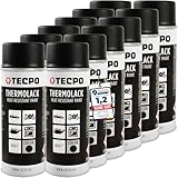 TECPO Thermolack Spray Dose 12x400ml Auspufflack Autolack Ofenlack Bremssattellack hitzebeständig bis 800°C schnell trocknend Auto Lackspray Schwarz Matt schützt Motor und Auspuff vor Rost (12er-Pack)