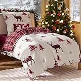 BEDSURE Bettwäsche 135x200 2teilig Weihnachts - Bettwäsche-Sets Rentier Bettbezug 135 x 200 mit 1 Kissenbezüge 80x80 cm, Büffelkaro-Design Bedding Muster Rot mit Reißverschluss
