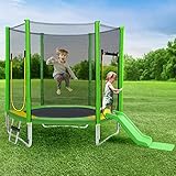 HAUSPROFI Outdoor TÜV Rheinland Zertifizierung Gartentrampolin, Kindertrampolinm inkl. Leiter, gepolsterten Stangen, rutschen, Sicherheitsnetz, Randabdeckung & Zubehör