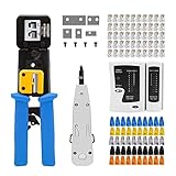 MAYLINEE RJ45 Professionelle Wartung LAN Netzwerk-Tester Netzwerkkabel-Kits Cat5e Cat6 Cat7, Professionelle Crimpzange-Tools Crimpstecker Set (Grau)