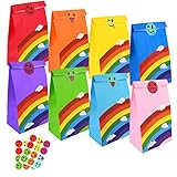 Flintronic Geschenktüten, 20 Stück Regenbogen Papier Partytüten, Papiertüten mit süßen Aufklebern Taschen Krafttüten für Kinder Party, Feiern, Baby Geburtstag, Halloween, Weihnachten,Christmas