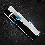 Wiber Wiederaufladbares elektronisches Feuerzeug mit USB-Anschluss, Winddicht, mit Fingerabdruck-Sensor, LED-Sensor, doppelseitige Zündung, flammenloses Feuerzeug für Kerzen, Ice Black