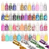 metagio 48 Farben Mini Glitzerpulver Set, Chunky Glitter Glitzer Pulver Glitzerpuder Zum Basteln für Make-up, Karten, Nagelkunst, Party, DIY, Musik Festival