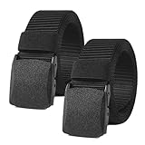 ASFWAGQ 2er Unisex Gürtel Nylon Canvas Belt für Damen und Herren,Verstellbarer Nylon Outdoor Stoff Gürtel,Keine Metallschnalle, Schneller Pass durch die Flughafensicherheit (Schwarz*2)