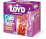 LOYD - Eistee Erdbeere & Himbeere - 12 Pyramidenbeutel, Sommerlicher Ice Tea, Aromatisiertes Süßer Kalter Tee, mit Natürlichen Zutaten, Wasser mit Geschmack, Ohne Zuckerzusatz, Cold Brew - 30g