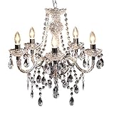 Riess Ambiente Moderner Kronleuchter CRYSTAL Klar 55cm mit 5 Armen Acrylglas E14 5-flammig Kerzen Lüster mit 15 Prismen Deckenleuchte