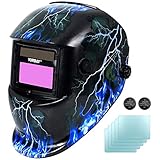 Yorbay Solar Automatisch verdunkelnd Schweißhelm Schweißmaske mit 5 Stück Ersatzgläser, Schleif-Funktion (Skull, Lightning) (Mehrweg)