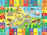 Kinderteppich Jungen mädchen,Teppich kinderzimmer Tiere des waldes,Spielteppich Kinder-ABC Alphabet-Zahlen-Zoo-Formen,Spielmatte Lernteppiche rutschfest Waschbar für Spielzimmer Schlafzimmer