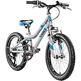 Galano GA20 Kinder Fahrrad ab 115-130cm oder 5 Jahre 7 Gang Mountainbike 18 Zoll für Mädchen oder Jungen Kinderfahrrad Hardtail MTB vorne gefedert, leicht (22 cm, grau/blau)