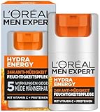 L'Oréal Men Expert Gesichtspflege gegen müde Haut für Männer, Belebende Feuchtigkeitscreme 24H Anti-Müdigkeit, Gesichtscreme für Herren mit Vitamin C und Proteinen, Hydra Energy, 1 x 50 ml