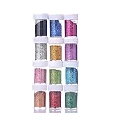 ZADAWERK® Glitzerpulver - Standard - 32 ml je Farbe - 12 Farben - Streudose - präzise Dosierung - Glitzer Kreativset - Basteln - Veredeln - Dekorieren