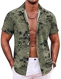 COOFANDY Hemd Herren Kurzarm Hawaii Leichtes Sommer Strand Hawaiihemd Urlaub Party Funky Hemd Schwarzer Baumgrün L