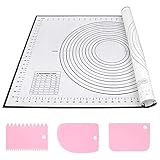 Silikon Backmatte Backunterlage Groß 70 x 50 cm Antihaft Teigmatte Ausrollmatte mit Messung Wiederverwendbar Backen Zubehör mit 3 Stück Teigschaber für Teig, Fondant, Macarons, Kekse, Pizza