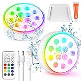Czemo Unterwasser Licht Wiederaufladbar LED Poolbeleuchtung mit Magnet Poollicht mit Fernbedienung IP68 LED Wasserdicht für Pool Teich Aquarium Beleuchtung