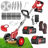 Akku-Rasentrimmer 21V Elektrischer Rasentrimmer - Rasentrimmer Mit 4.0AH Akku-Batteriebetriebener Garten-Rasen-Unkraut-Trimmer Elektro-Trimmer Gartenkantenfräser mit 3 Arten Klingen für Garten, Hof