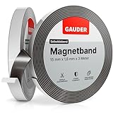 GAUDER Magnetband selbstklebend stark (3 m x 15 mm) | Zuschneidbarer Magnetstreifen mit starkem Kleber | Magnetklebeband für Schule & Haushalt | Magnetklebestreifen mit optimierter Magnetkraft