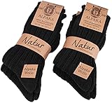 BRUBAKER 4 Paar Alpaka Socken aus 100% Alpakawolle - Wintersocken Set für Damen und Herren - Schwarz - Größe 39-42