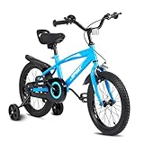 Kinderfahrrad 14 Zoll, Fahrrad für Jungen und Mädchen mit Stützrädern, stabilem Rahmen, verstellbarem Sitz, Rücktritt- und Handbremse, geeignet für Fahrer von 94 bis 107 cm (Blau)