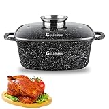 Goldmann 28cm Quadratischer Alu-Guss Bräter (6.5L) mit Glasdeckel, Keramik, Induktion, Aromaknopf, PFOA-frei, Spülfest