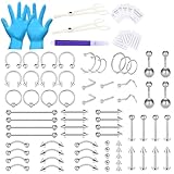 WillTen 100PCS Piercing Kits für alle Piercings, 12G 14G 16G Piercing Nadeln Werkzeuge für Nase Septum Bauchnabel Lippe Zunge Knorpel Ohr Tragus Helix Piercing mit Piercing Schmuck Klemmen Tool Kit