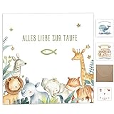 Legezon Karte Taufe mit Umschlag aus Kraftpapier, Taufgeschenke für Jungen Mädchen Patenkind Geburt, Taufkarten Sticker Deko, Glückwunschkarten zur, Personalisiert Geschenk Klappkarte Waldtieren
