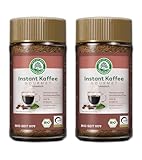 LEBENSBAUM 2 x Instant Kaffee Gourmet, löslicher Bohnenkaffee, gefriergetrocknet, Bio Kaffee aus Arabica-Bohnen, harmonischer Hochlandkaffee, 2 x 100 g