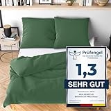Bettwäsche 135x200 Wolkenfeld Bettwäsche Set Grun - Oeko-Tex Zertifiziert - Bettwäsche-Sets sommerbettwäsche Bettwäsche kühlend - 1x Bettbezug 135 x 200 + 1x Kissenbezug 80x80
