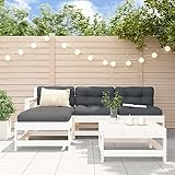 CINDERFUL Gartenmöbel Set 5-TLG. Garten-Lounge-Set mit Kissen Weiß Massivholz